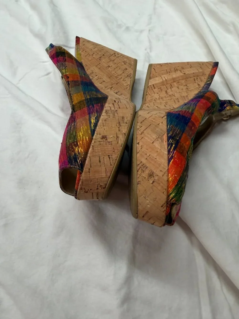 Stuart Weitzman Jean Winsel Tinsel slingback wedges 9.5 - Picture 5 of 8